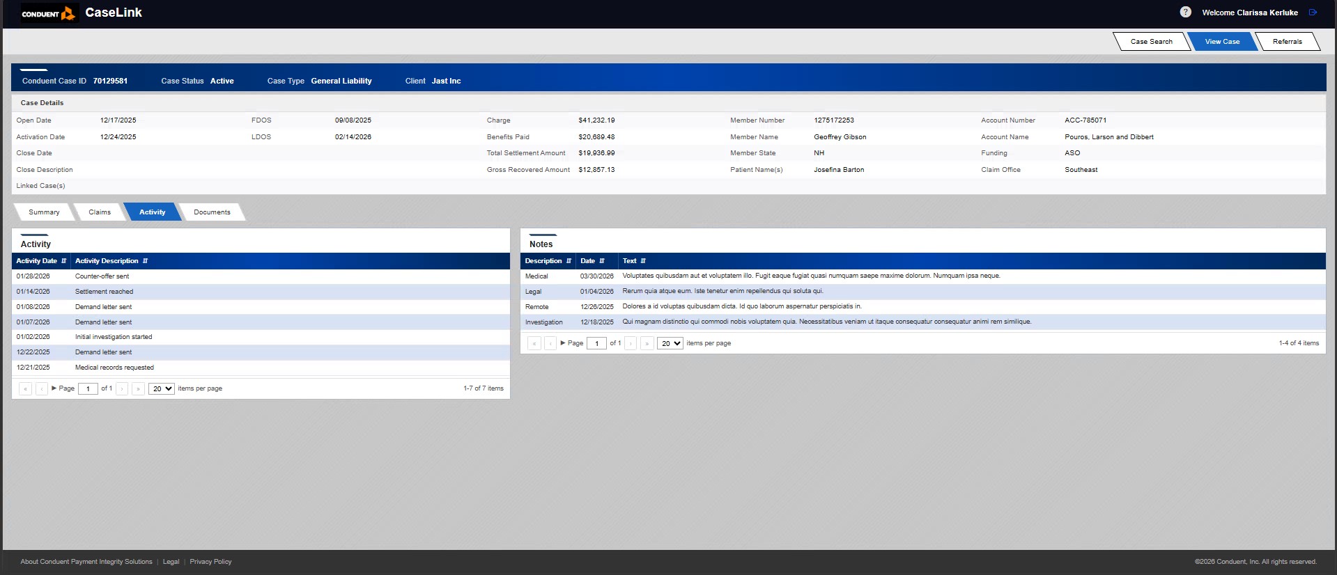 View Case — Activity Tab